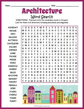 architect activity architecture word search puzzle  puzzles