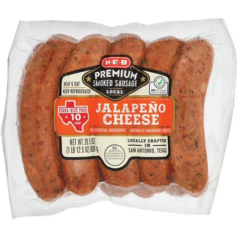 H E B Premium Smoked Sausage Links Jalapeno Cheese Texas Size Pack