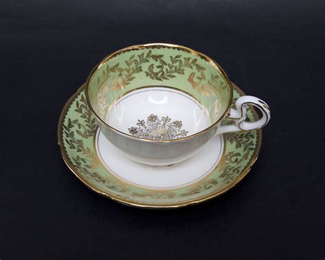 Vintage Royal Grafton Teacup And Saucer Mint Green Gold Etsy In