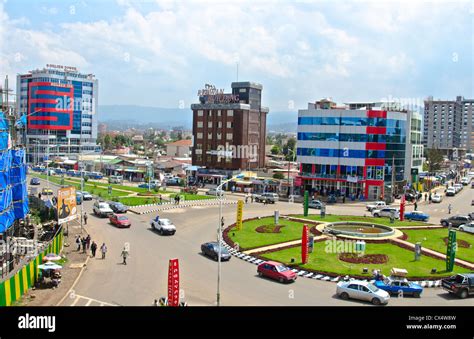 Addis Ababa Ethiopia Africa Modern City Buildings With Traffic Circle