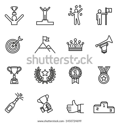 Success Icons Set White Background Thin Stock Vector Royalty Free