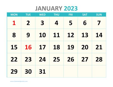 Large Monday Printable 2023 Calendar Calendar Quickly