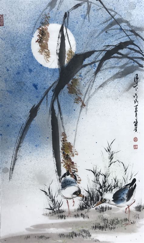 Sumi E Painting Chinese Art Painting Moon Painting Watercolor
