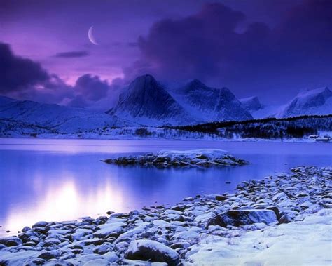 Moon Night Frost Mountains Sky Lake Coolwallpapersme