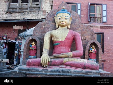 Kathmandu Nepal Buddha Statue At The Swayambhunath Temple Complex