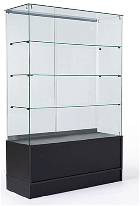 Free Standing Display Case Frameless Design W Storage Base