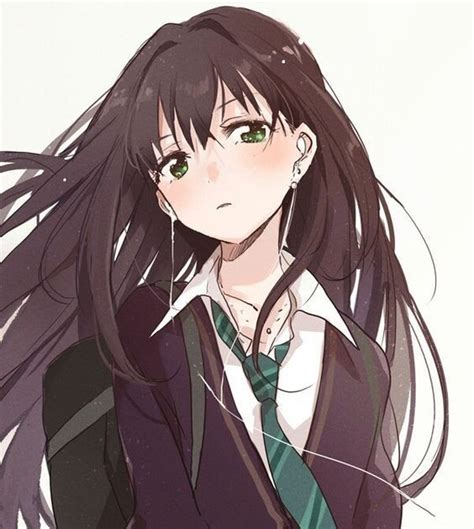 Tomboy Anime Girl With Long Brown Hair And Green Eyes Hair Trends
