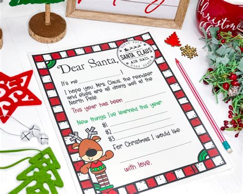 Letter To Santa Printable Christmas Wish List Kids Letter To Etsy