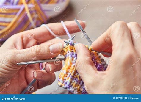 Young Woman Knitting Stock Photo Image Of Hobbies Fingertips 107295160
