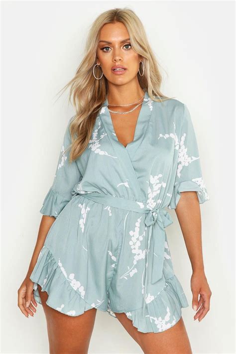 Plus Abstract Floral Print Ruffle Tie Romper In 2022 Fashion Abstract Floral Print Rompers