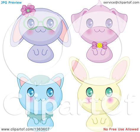 Clipart Of Cute Manga Anime Bunny Rabbits A Cat And Dog