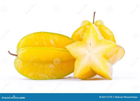 Yellow Star Fruit Carambola Or Star Apple Starfruit On White Background