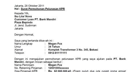 Contoh surat pernyataan pelunasan hutang kepada bank format resmi sebagai referensi dalam membuat surat kuasa khusus yang baik dan benar. Contoh Surat Permohonan Pelunasan Kredit Bri - Bagikan Contoh