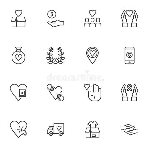 Charity And Donation Line Icons Set Stock Vector Illustration Of