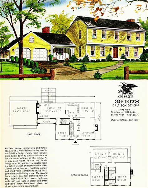 Floor Plan Prints — Early American Colonial Home Plans Design No