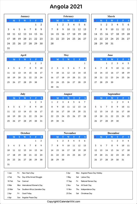 Calendario 2022 Angola Calendario Festivita