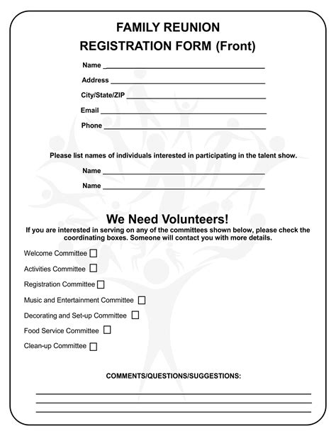 A family reunion registration form is a form that collects information on who will attend the family this fascinating family reunion registration form contains form fields that ask for the registrant's. 7 Best Family Reunion Forms Printable - printablee.com