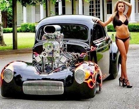 Hot Rods And Bikini Babes Models Posing With Classic Cars