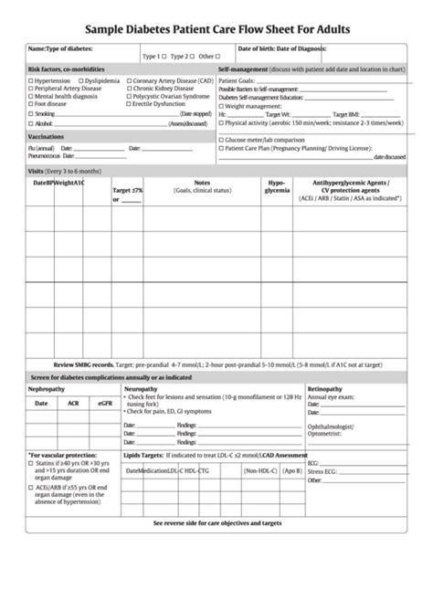 Fillable Sample Diabetes Patient Care Flow Sheet For Adults Printable