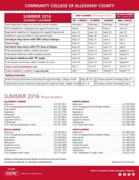 Ccac Summer 2016 Academic Calendar Pdf Student Financial Aid In The