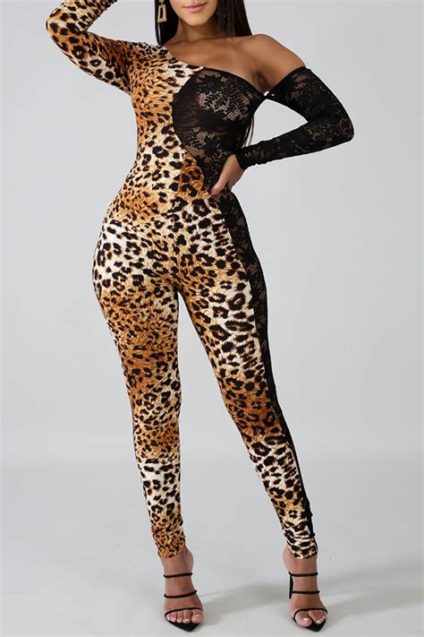Lovely Sexy Patchwork Leopard Printed One Piece Jumpsuitjumpsuit