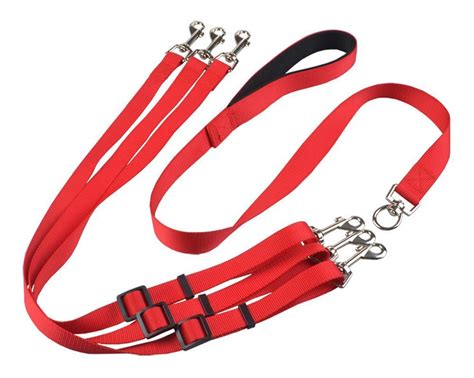 3 Way Dog Coupler Leash Red No Tangle Nylon Pet Lead For Easy Walking
