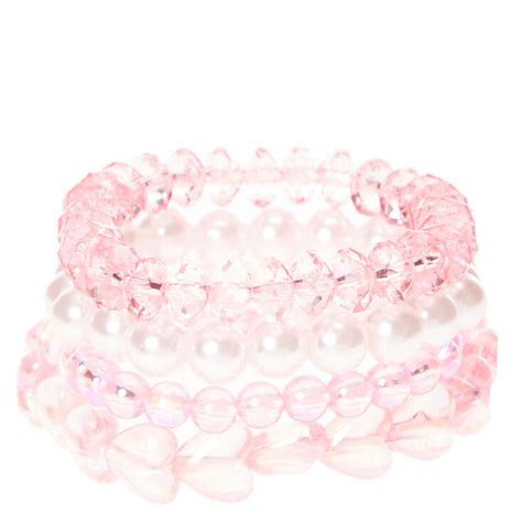 Claires Club 4 Pack Pink Beaded Stretch Bracelets Claires Us