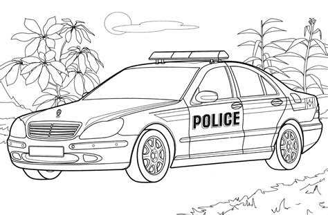 Kolorowanka Policyjny Samochód Wśród Palm Drukuj Kolorowankipl