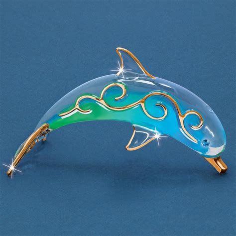 Paradise Dolphin Glass Figurine Floral Garden Nautical Pet Animal Glas
