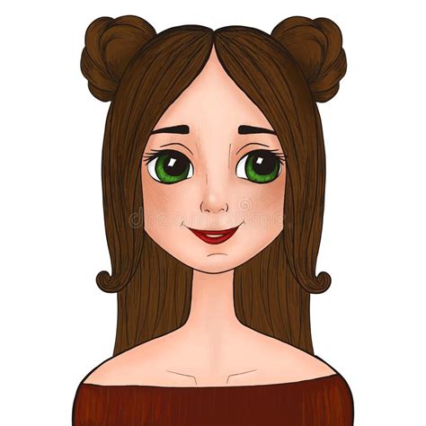 Beautiful Cartoon Girl With Green Eyes With Muzzles On His Head Stock