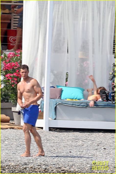 Shirtless Jamie Dornan And Bikini Clad Dakota Johnson Film Fifty Shades Beach Scene Photo