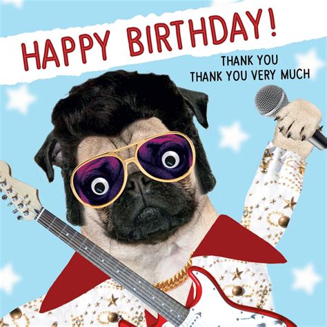 Elvis Pug Birthday Card I Love Pugs