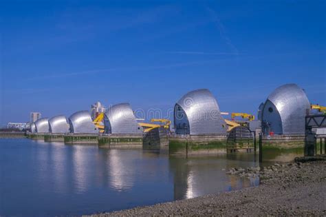 The Thames Barrier Flood Defence Gates Stock Photo Image Of Silver