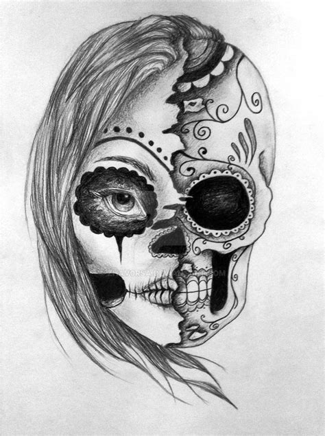 Half Face Half Skull By Zhav0rsa On Deviantart
