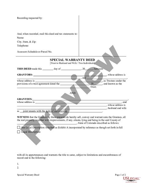 Colorado Special Warranty Deed From A Trust Two Co Trustees To