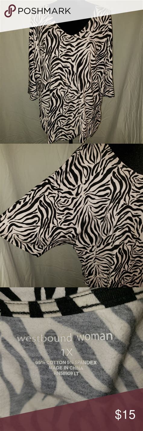 Westbound Woman Zebra Print Blouse Size 1x Soft And Sexy Black And
