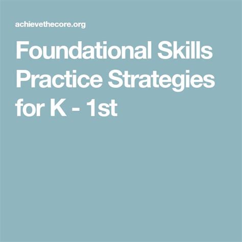 Foundational Skills Practice Strategies For K 1st Foundational