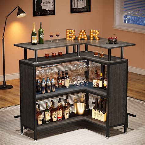 Tribesigns Walter Black Wood Home Bar Unit 3 Tier Liquor Bar Table