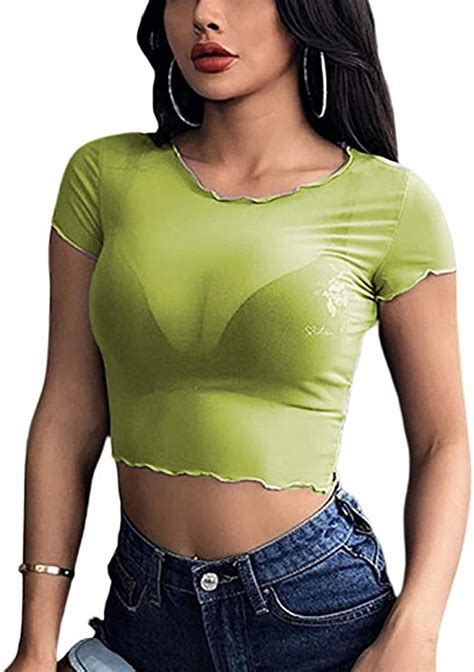 Nituyy Women Mesh See Through T Shirt Solid Color Short Sleeve Cop Top Walmart Com