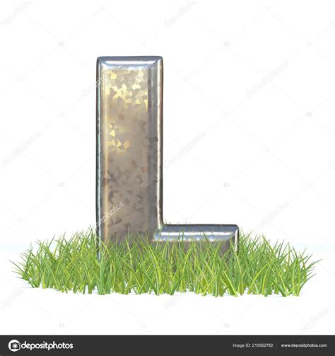 Galvanized Metal Font Letter Grass Render Illustration Isolated White