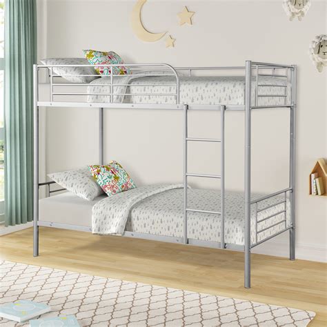 Create space for extra bed, desk. TKOOFN Twin Over Twin Metal Bunk Bed, 2 Twin Metal Steel ...