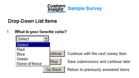 Data substitution, displaying data from another sheet or file, the presence of the search and dependency function. Sample Survey Question Formats