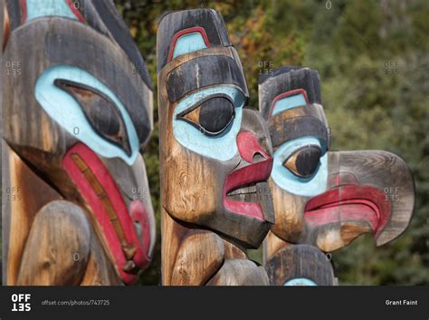Tlingit Tribe Totem Pole Display Teslin Village Yukon Canada Stock