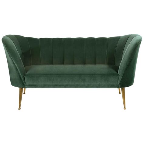 Brabbu Andes Sofa in Emerald Cotton Velvet with Brass Details For Sale