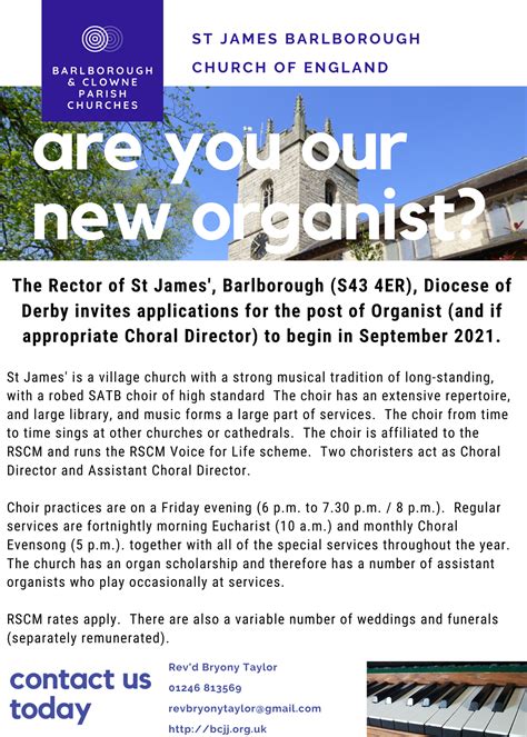 Vacancy Are You Our New Organist The Church Of England In Barlborough And Clowne