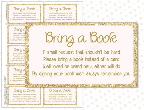 Book baby shower i need help with baby shower wording invites i want to ask my guests to bring books in lieu of a card but nothing long, just a few lines. Bring a book instead of a card Pink Gold (INSTANT DOWNLOAD) - Bring a book baby shower insert ...