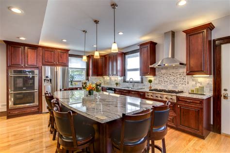 Mostly, the color of the granite countertops is in contrast with the cabinet color. Viscont White granite countertops with Cherry cabinets - Contemporary - Kitchen - Boston - by ...