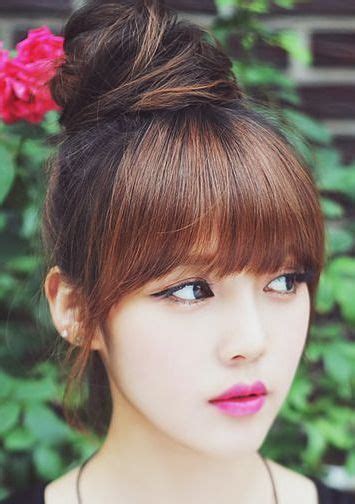 Messy Bun With Bangs Bun Hairstyles For Long Hair Trendy Hairstyles