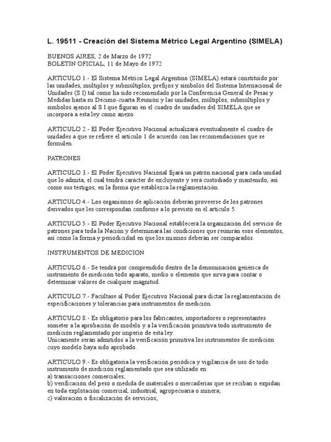 Ley 19511 Creación Del Sistema Métrico Legal Argentino Simela Pdf