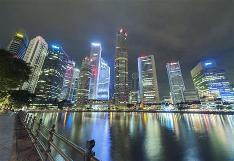 Skyline Of Downtown Of Singapore City At Night Editorial Stock Photo